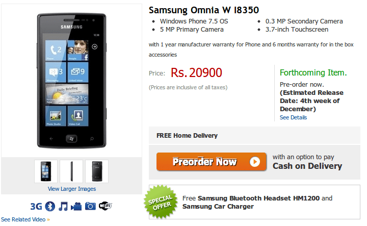 Samsung Omnia W Available For Pre-Order In India 2 Samsung Omnia W