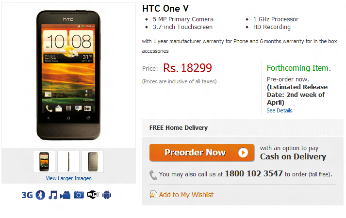 Htc One V HTC Next Gen Phones hits India, One X Gets A Hefty Price Tag!