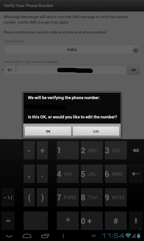 Sms Verification Process Install Whatsapp app on Android Tablet