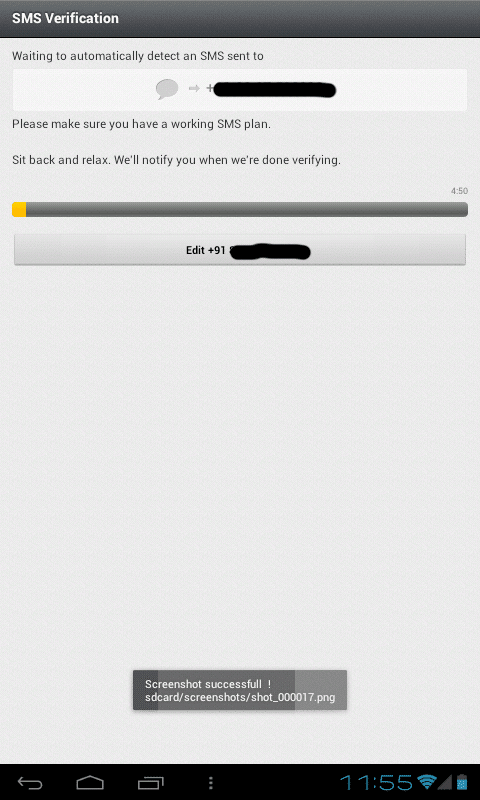 Sms Verification Install Whatsapp app on Android Tablet